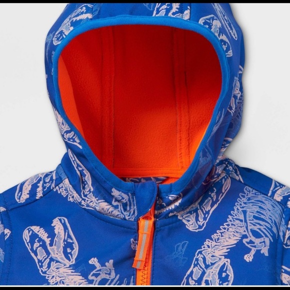 NWT Toddler Boy Dinosaur Print Softshell Jacket Cat & Jack Blue orange - Picture 3 of 10